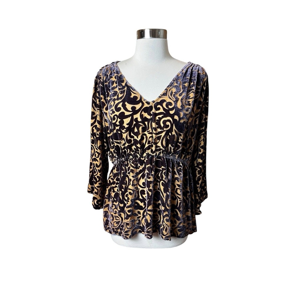 Cut Loose Women's Velvet Top L Purple Crushed Velvet Artsy V Neck